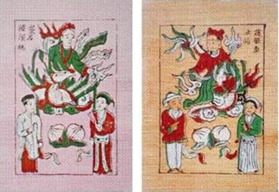 Hình ảnh ông Tơ bà Nguyệt trong tranh Dân Gian Đông Hồ 